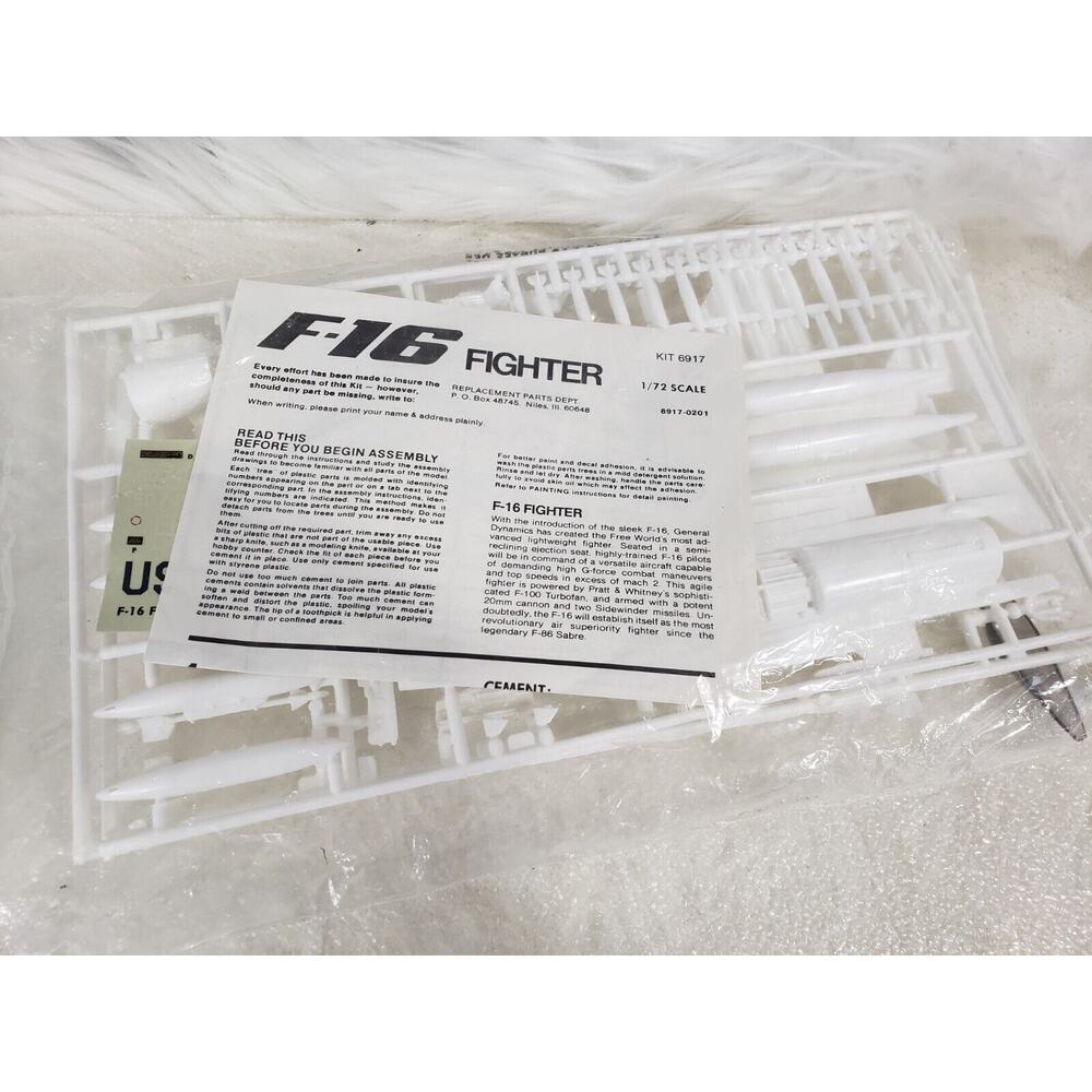 NEW SEALED BAG Vintage F-16 Fighter Scale 1/72 Plastic Model Kit 6917